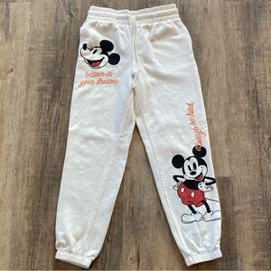 MICKEY MOUSE Women’s Winter White Fleece Joggers with Imprint & Embroidery - XS